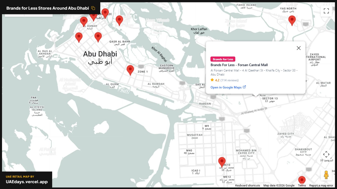 Brands for Less store distribution across Abu Dhabi