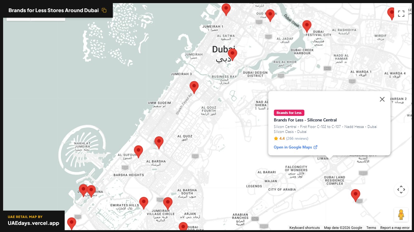 Brands for Less store distribution across Dubai
