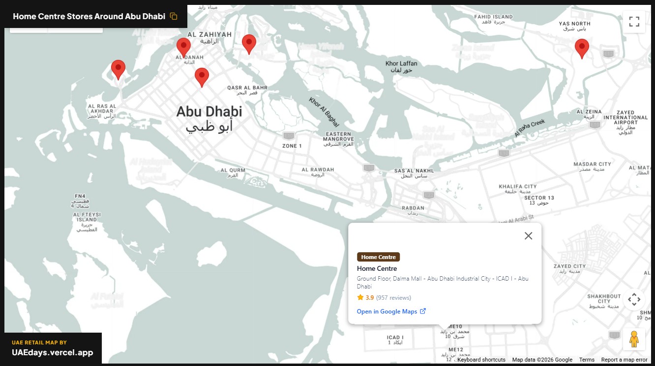 Home Centre store distribution across Abu Dhabi