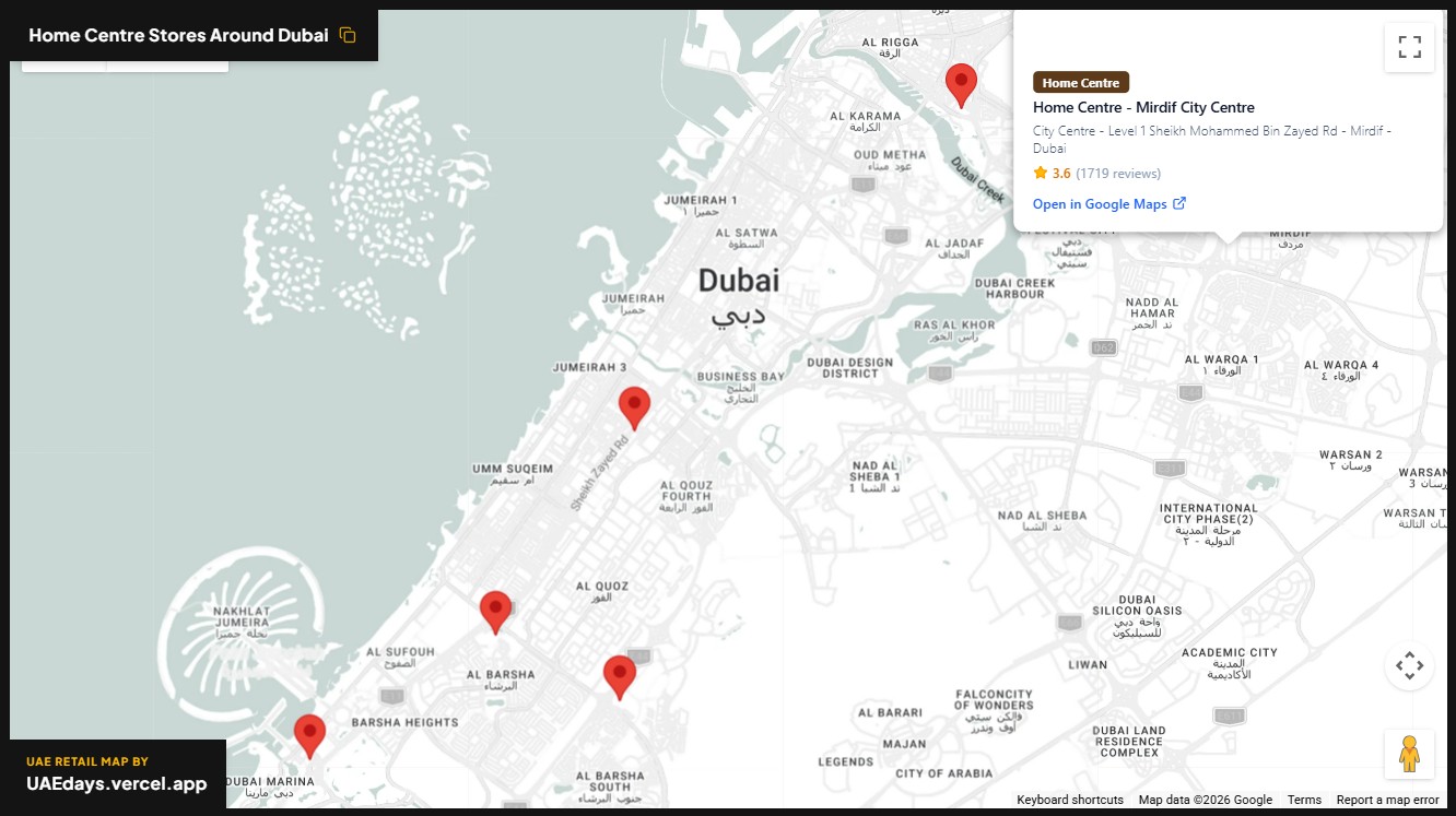 Home Centre store distribution across Dubai