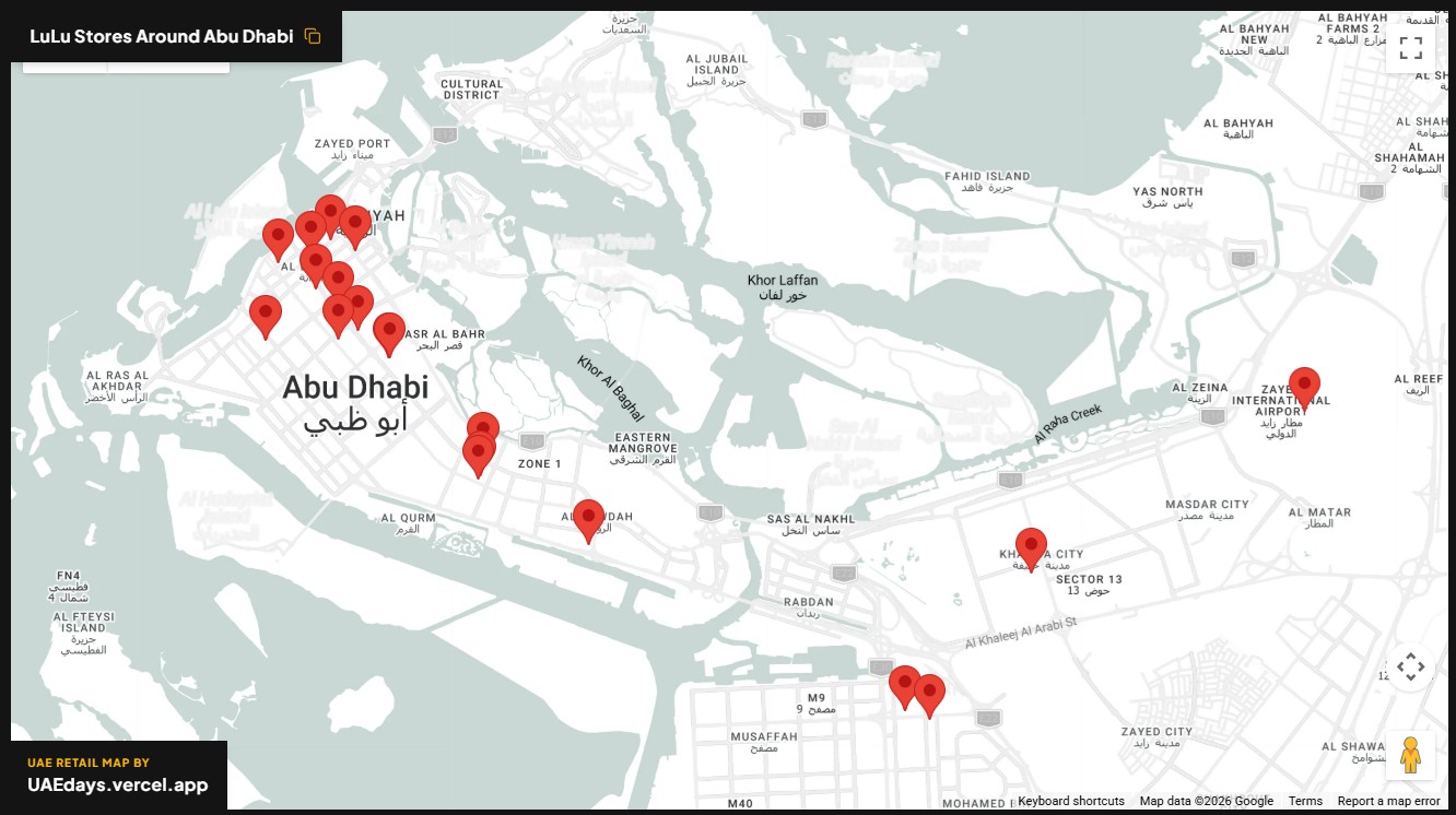 LuLu Hypermarket store distribution across Abu Dhabi