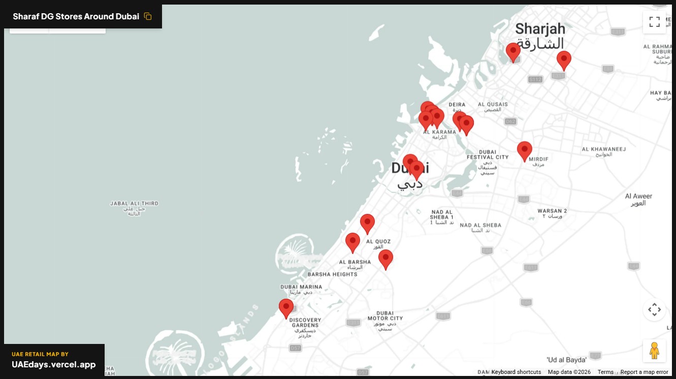 Sharaf DG store distribution across Dubai